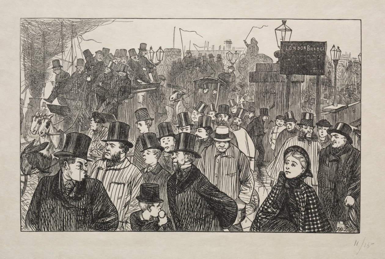 La corriente viva en el Puente de Londres - En el puente de George Louis Palmella Busson Du Maurier