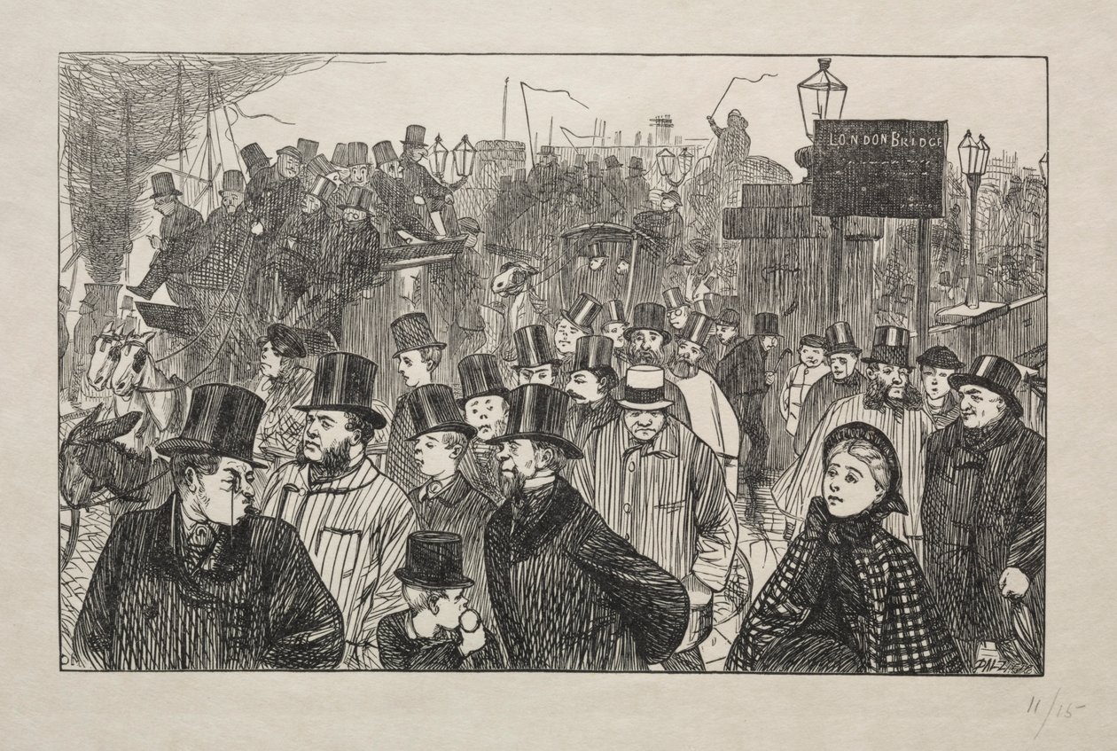 La Corriente Viva en el Puente de Londres - En el Puente, 1863 de George Louis Palmella Busson Du Maurier