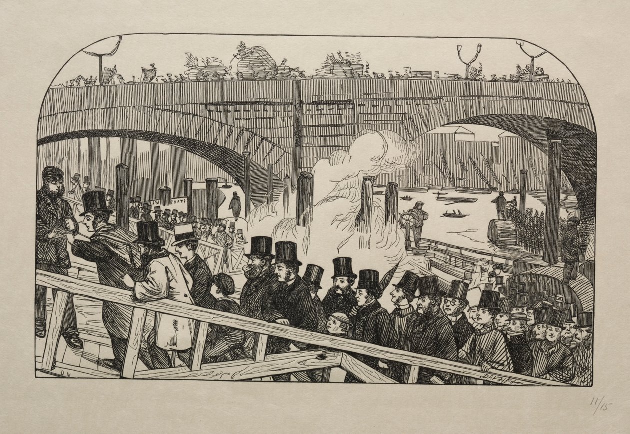 La corriente viva en el Puente de Londres - Bajo el puente, 1863 de George Louis Palmella Busson Du Maurier