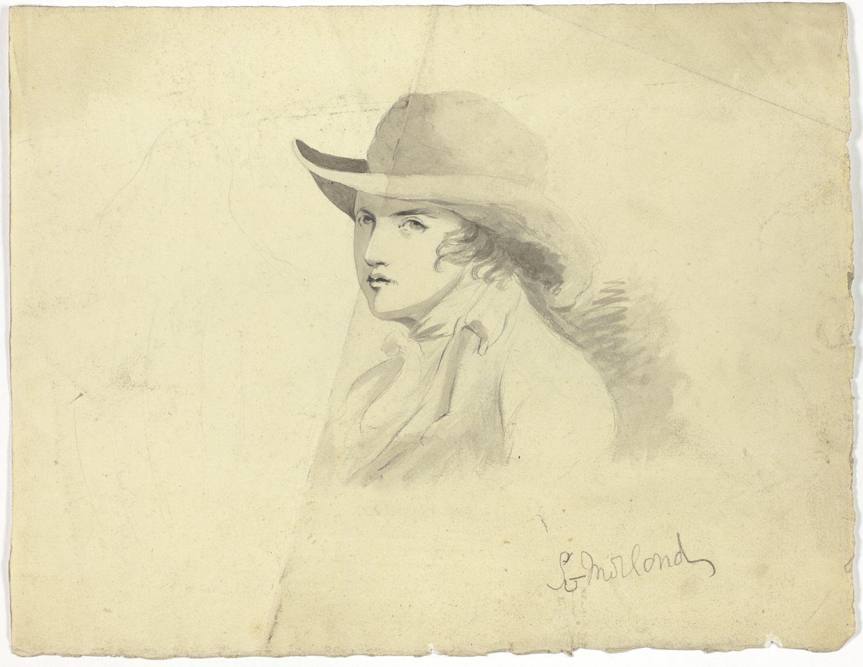 Busto de joven con sombrero (anverso); cabeza de ángel (reverso) de George Morland