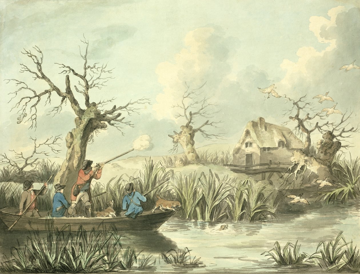 Caza de Patos (grabado por Thomas Rowlandson, pub. por J. Harris, 1789) de George Morland