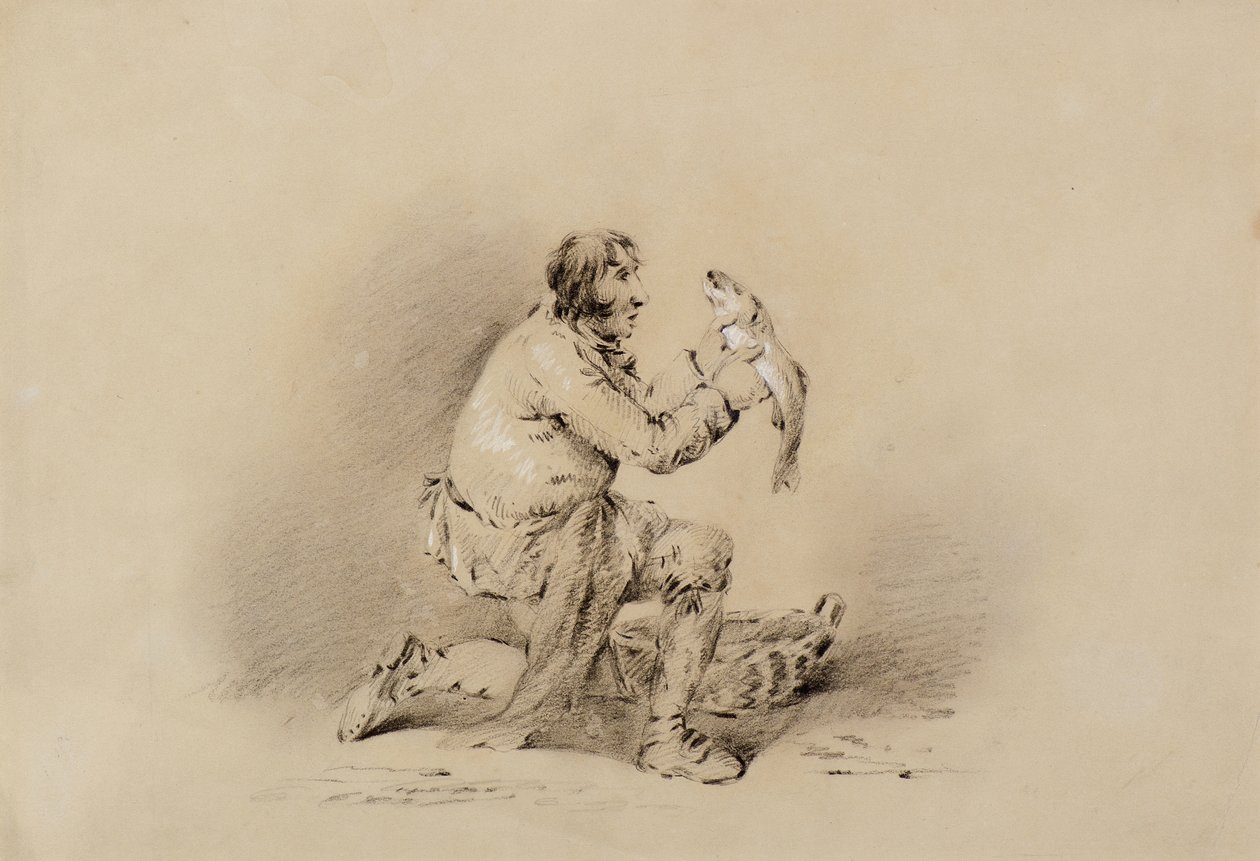 Pescador Sosteniendo un Pez de George Morland