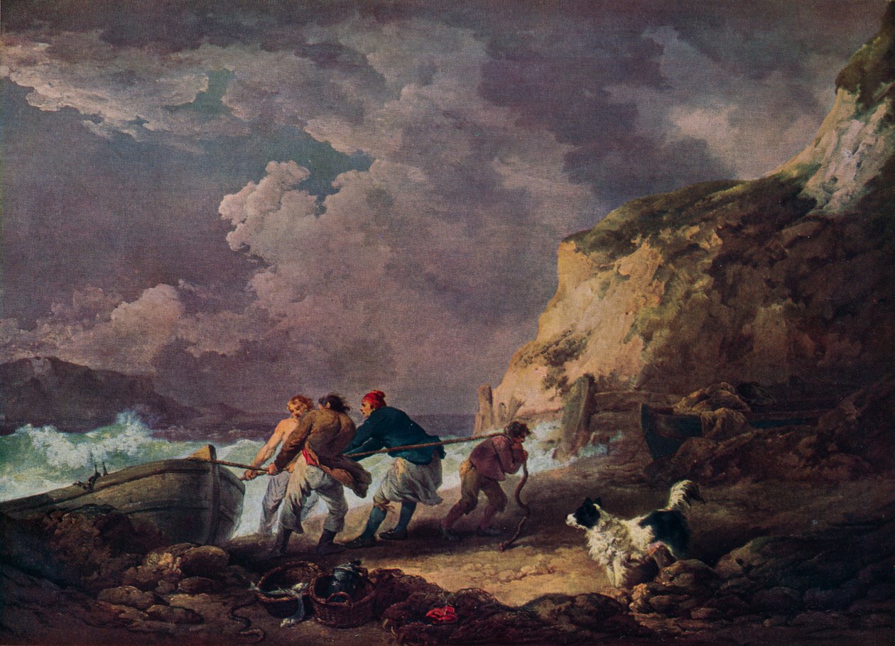 Orilla del mar: Pescadores arrastrando un bote, 1791 de George Morland