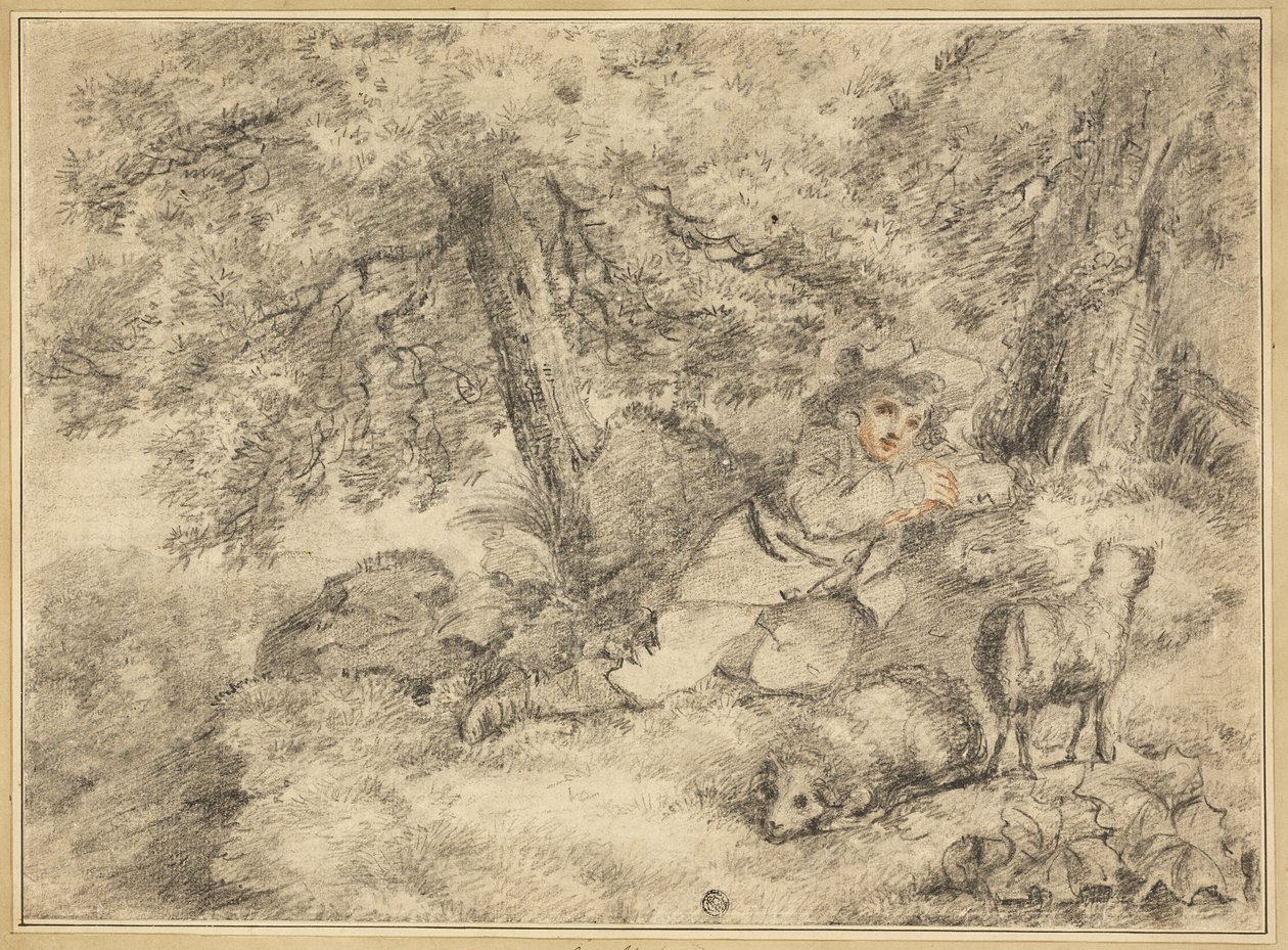 Pastorcillo con corderos en el bosque de George Morland