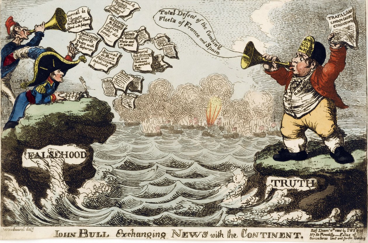John Bull (icono de la nación británica) intercambiando noticias con el continente de George Moutard Woodward