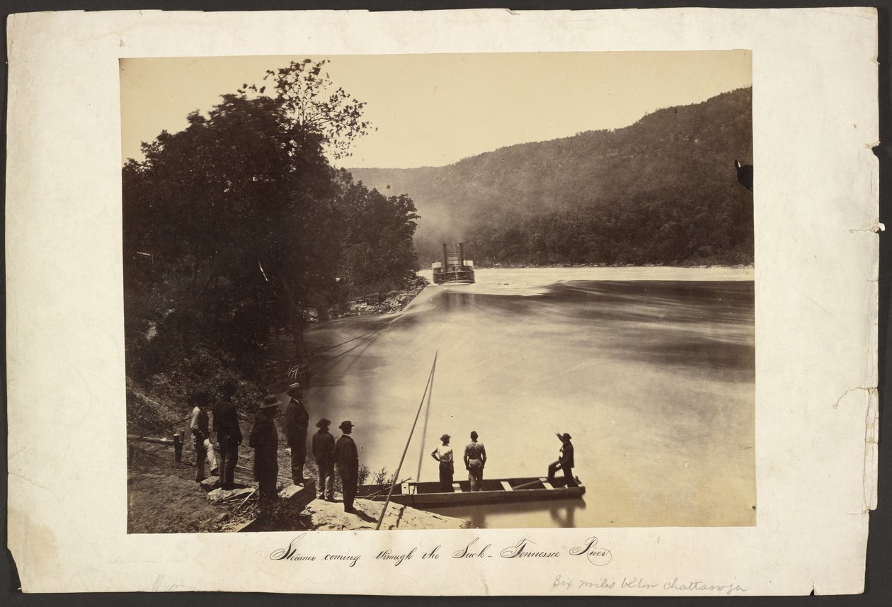 [Vapor atravesando The Suck, río Tennessee, seis millas río abajo de Chattanooga] de George N. Barnard