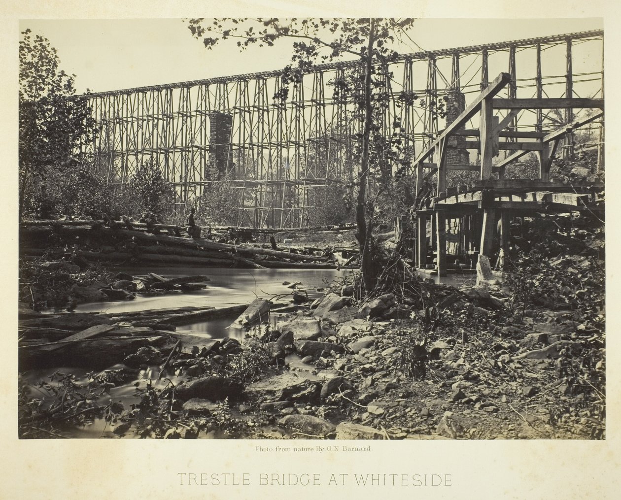 Puente de caballetes en Whiteside de George N. Barnard