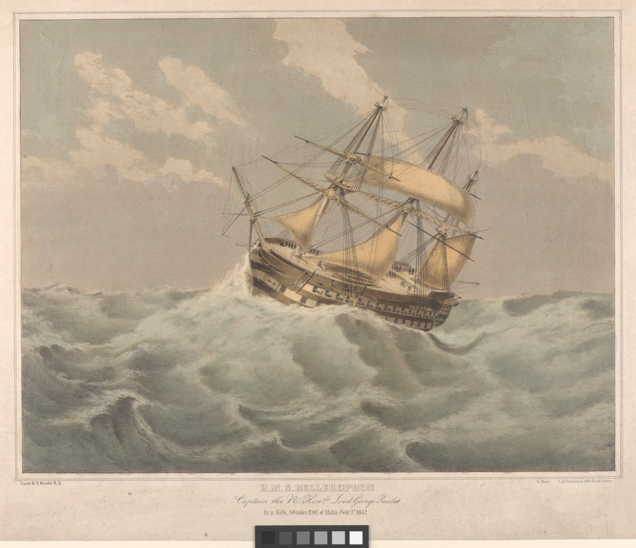 HMS "Bellerophon" (1824), 50 millas al ESE de Malta de George Pechell (after) Mends