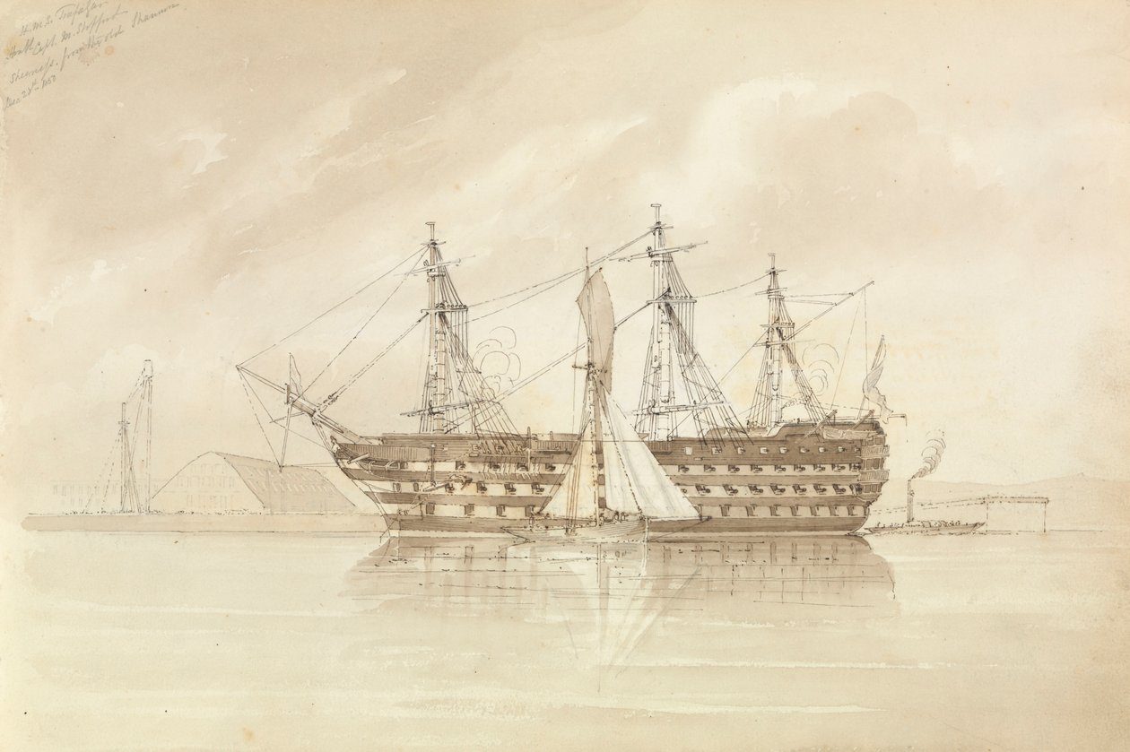 HMS "Trafalgar" frente a Sheerness, desde el "Shannon", 28 de diciembre de 1850 de George Pechell Mends