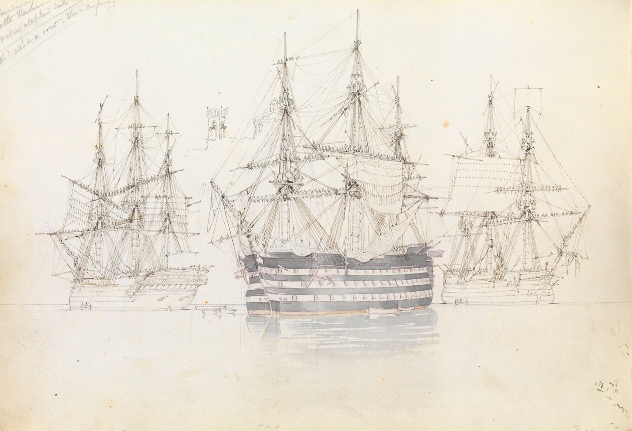 Ejercicio de vela en el puerto de Malta de George Pechell Mends