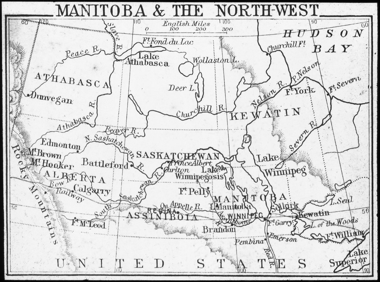 Mapa de Manitoba y el Noroeste, Canadá, c1893 de George Philip and Son Ltd