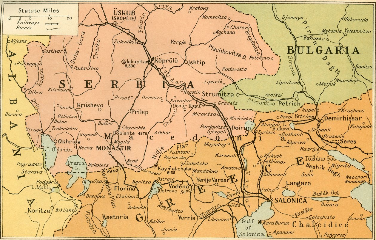 Mapa del Frente de Salónica, 1919 de George Philip and Son Ltd