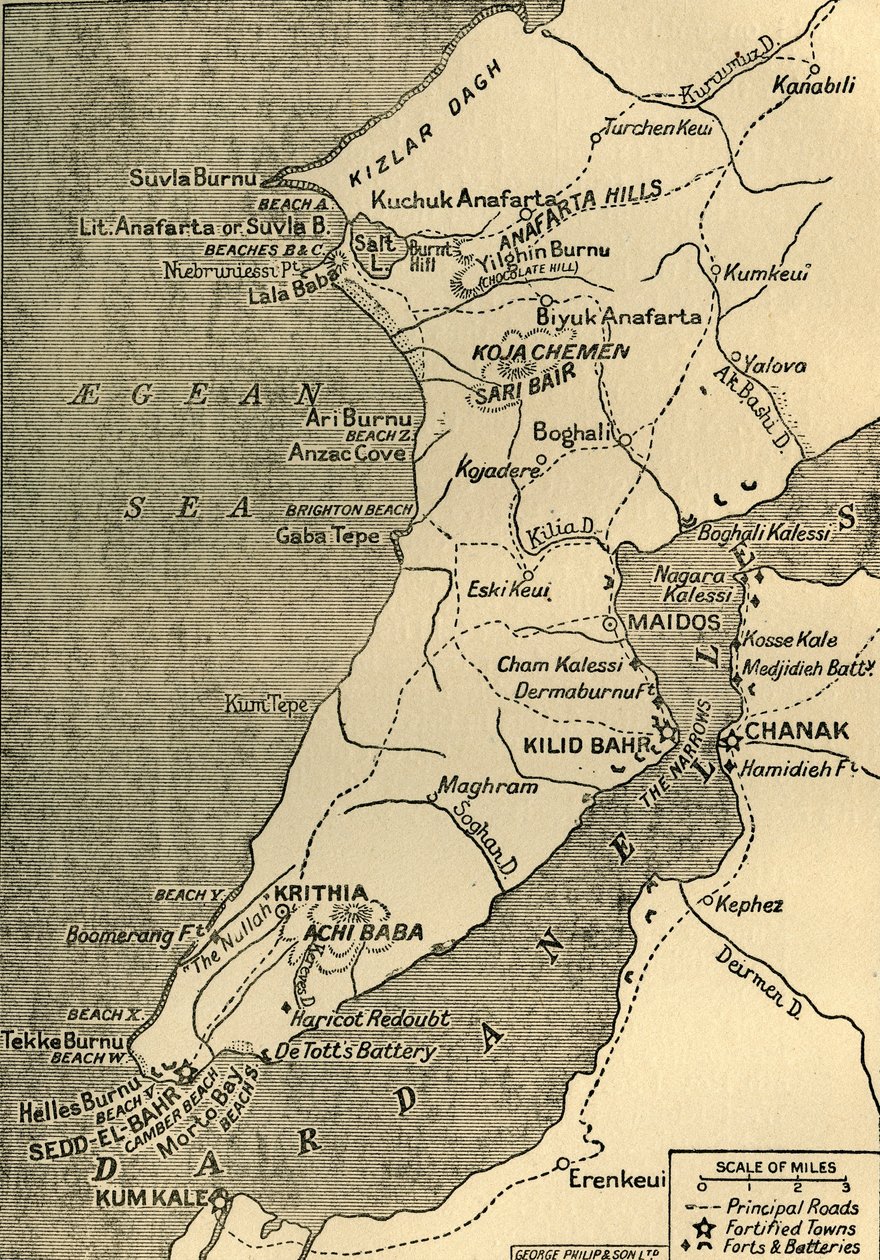 Mapa de la Península de Gallipoli, 1919 de George Philip and Son Ltd
