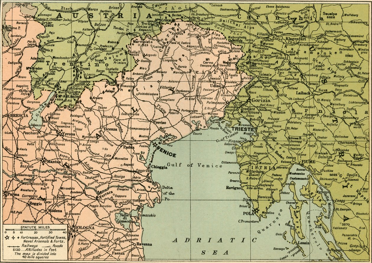 Mapa del frente de combate italiano, 1919 de George Philip and Son Ltd