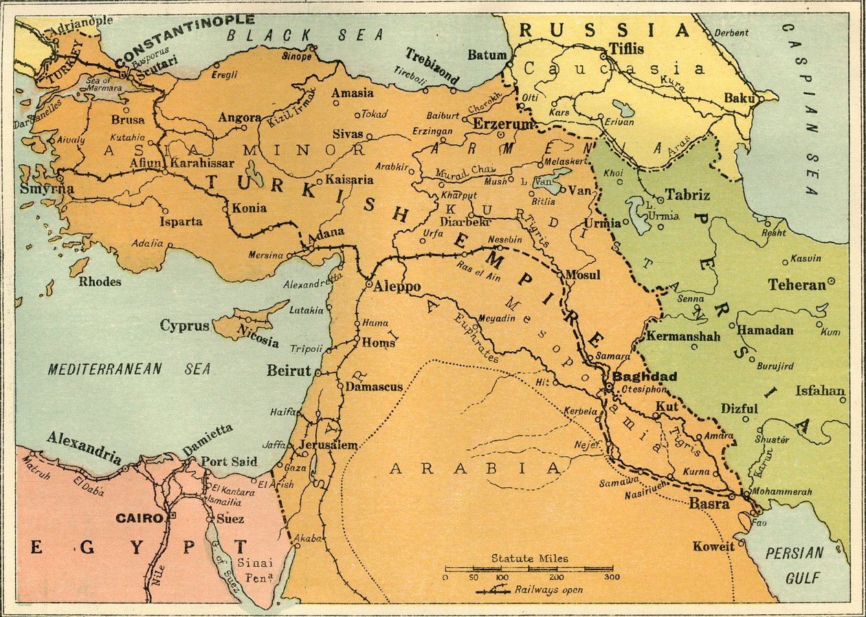 Mapa para ilustrar la expedición mesopotámica, 1919 de George Philip and Son Ltd