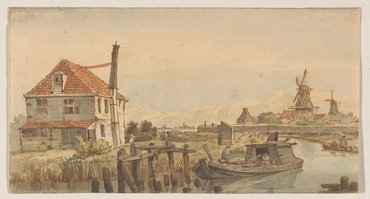 Velas con un barco, una casa y dos molinos de George Pieter Westenberg