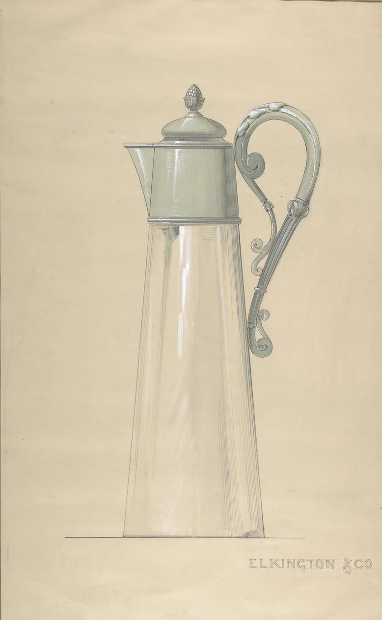 Diseño para Jarra de Agua de Vidrio y Plata, con Tapa, 1820-65 de George Richards Elkington
