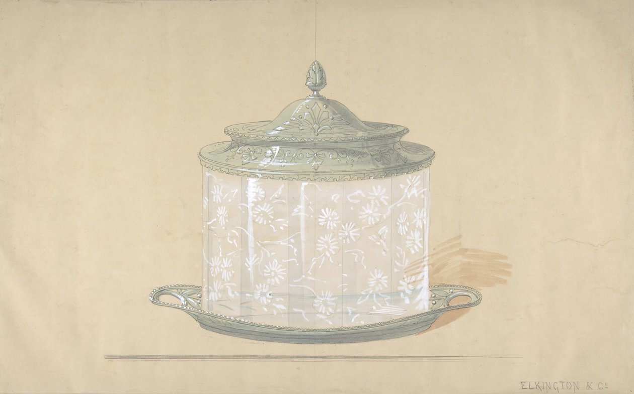 Diseño para una caja de vidrio con base y tapa de plata, 1820-65 de George Richards Elkington