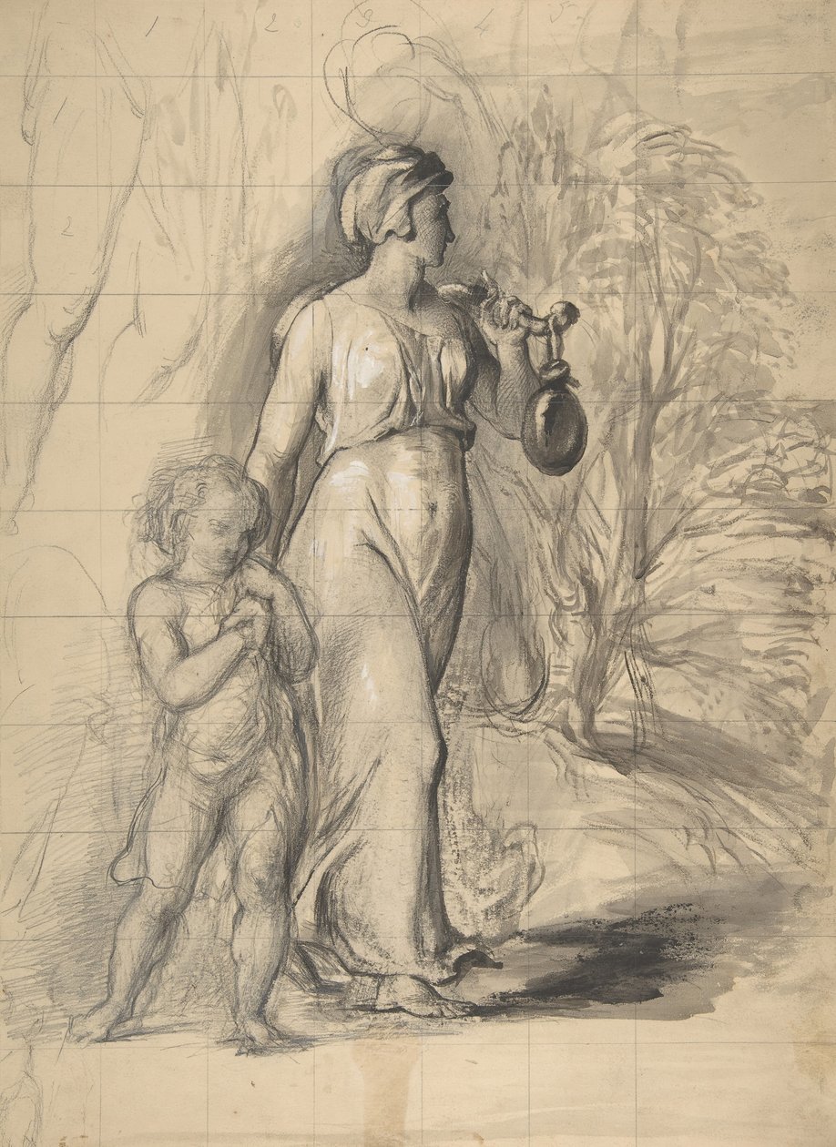 Agar e Ismael en el desierto recto, dos estudios de retrato de la esposa del artista de George Richmond
