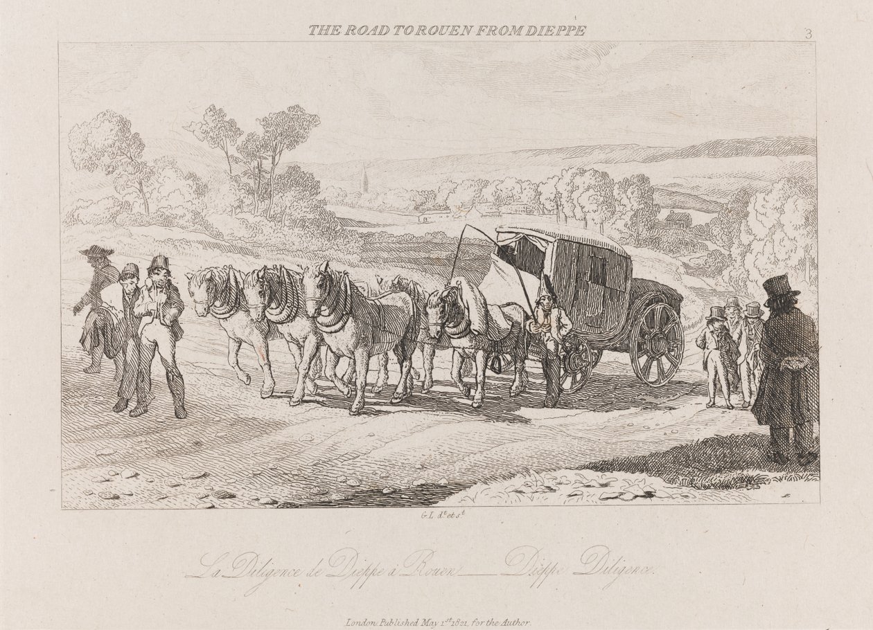 Camino a Rouen desde Dieppe, Diligencia, c.1821 de George Robert Lewis