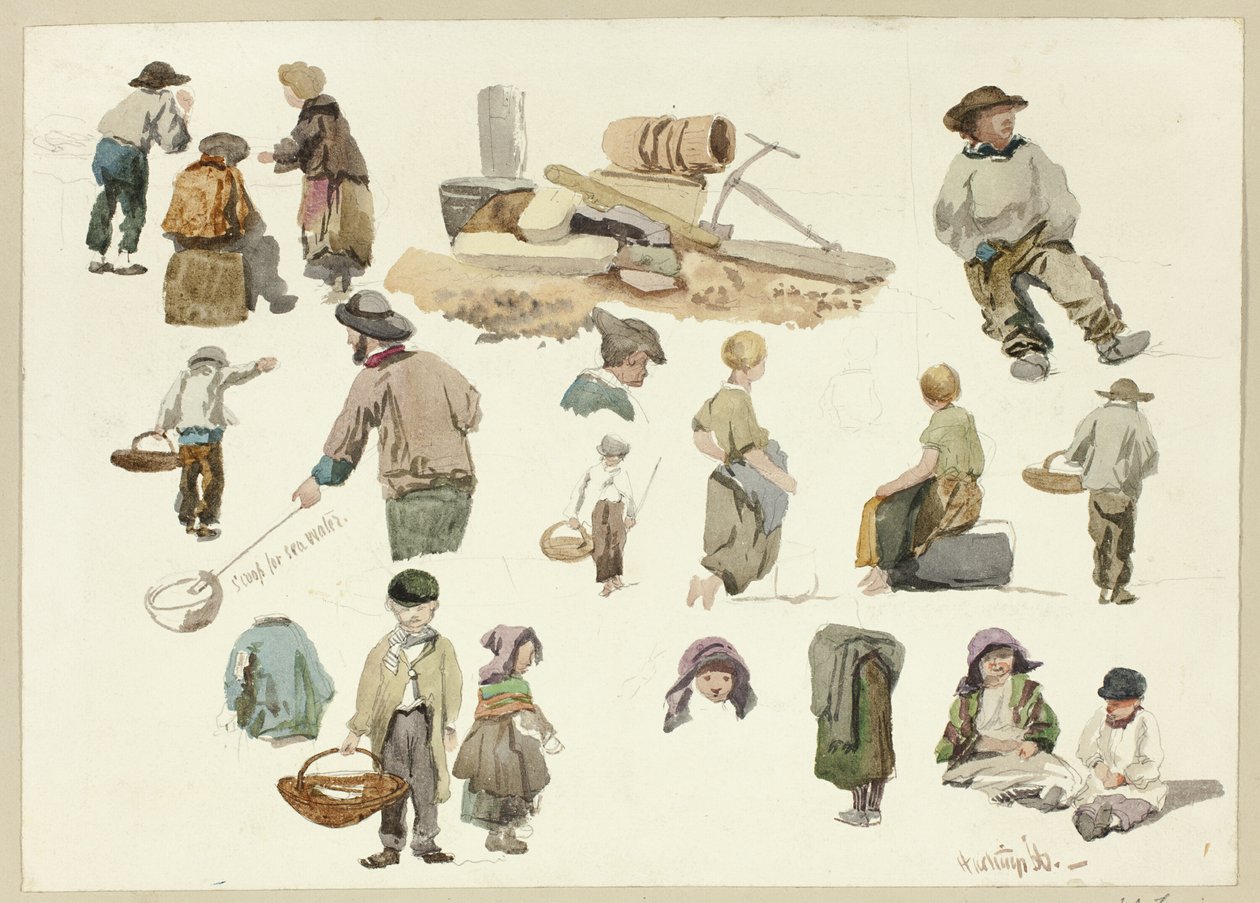 Bocetos de Pescadores y Niños en Hastings de George Robert Lewis