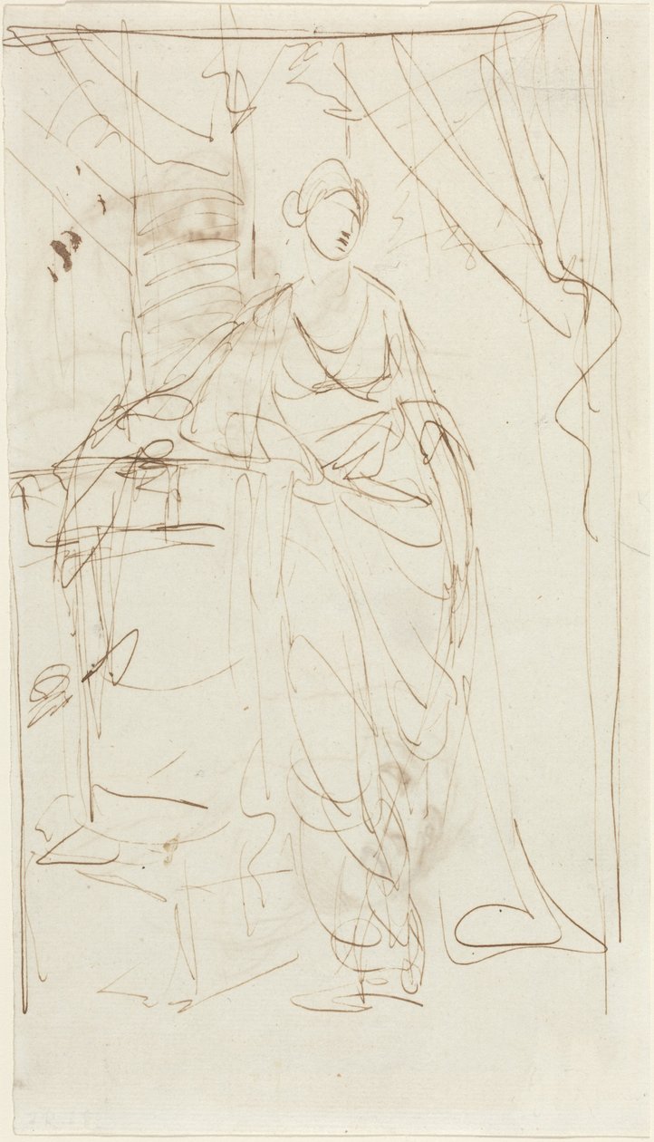 Una dama elegante con vestido clásico [anverso] de George Romney