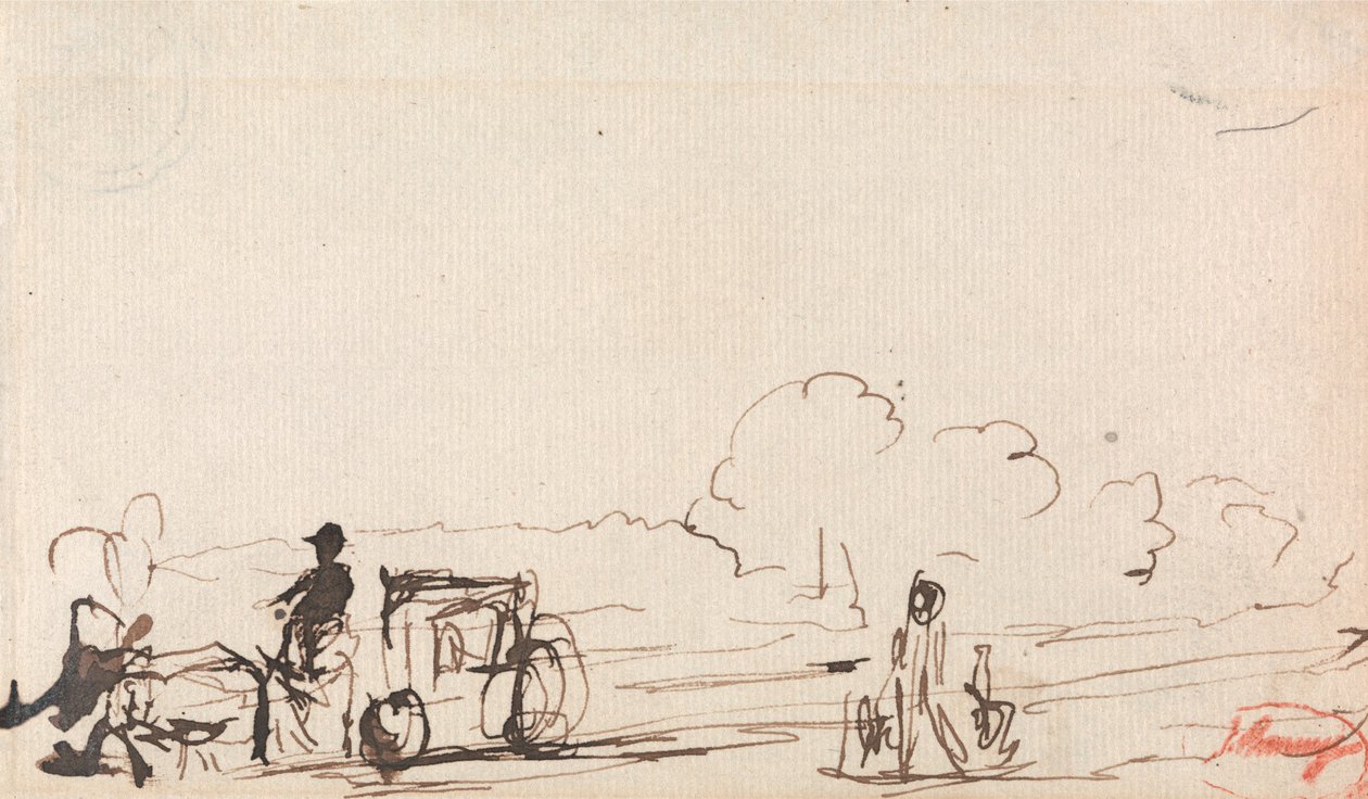 Carruaje en un camino rural de George Romney