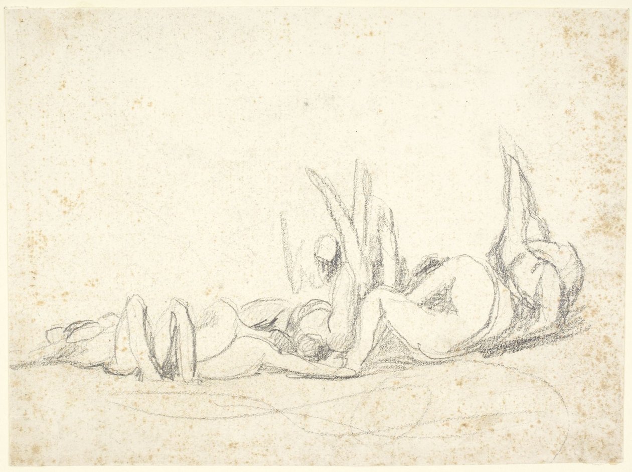 Grupo de figuras que sufren en el suelo (¿boceto para «Howard visita las cárceles») de George Romney