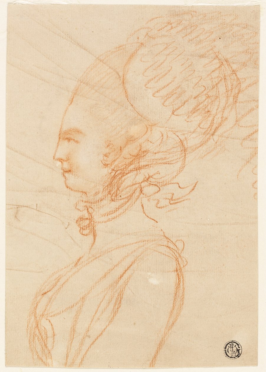 Retrato de perfil de medio cuerpo de una mujer mirando a la izquierda de George Romney