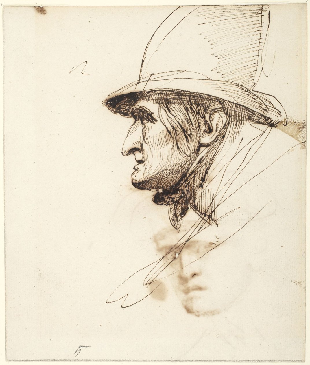 Cabeza de un hombre de perfil con un sombrero grande de George Romney