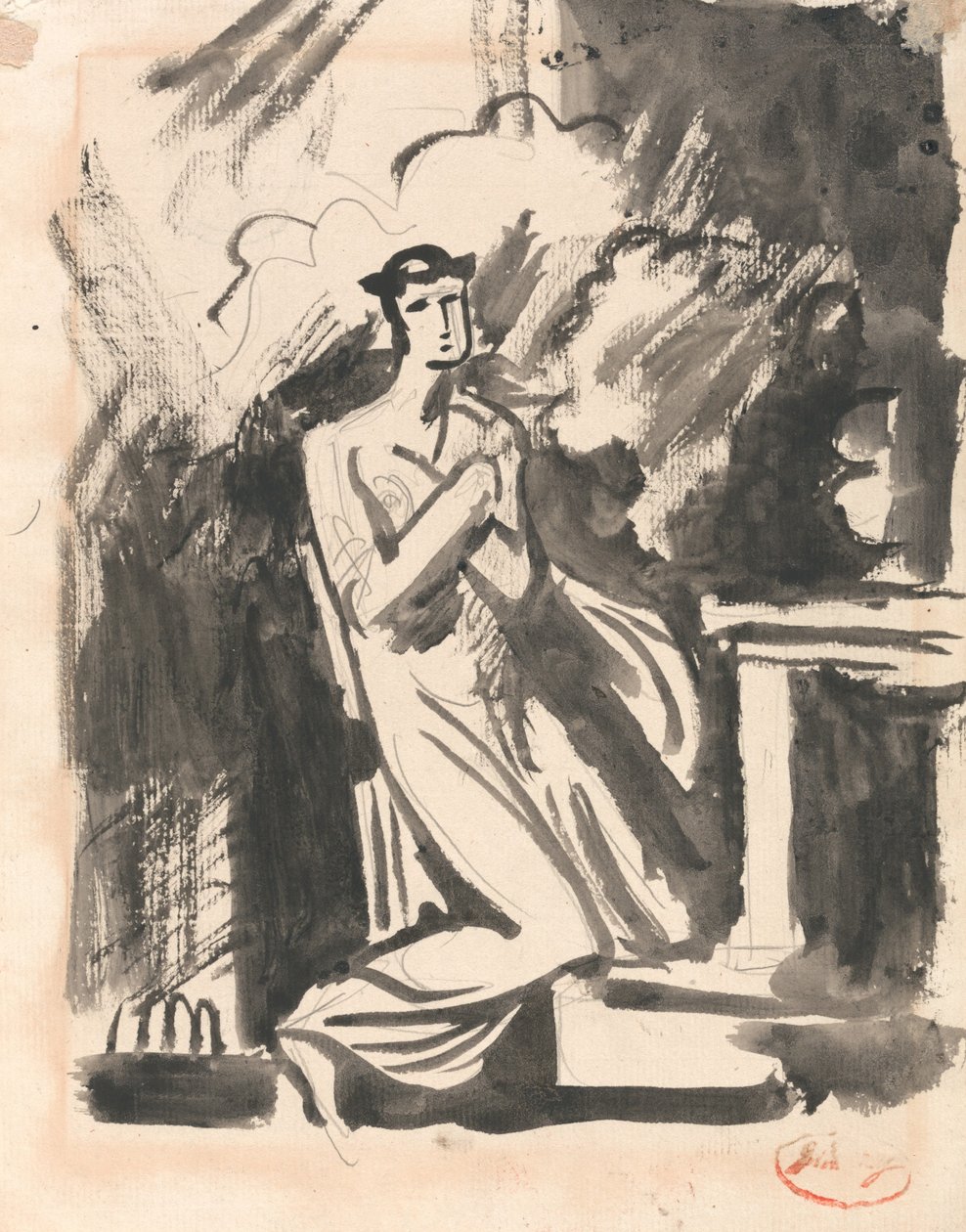 Ifigenia arrodillada ante un altar de George Romney