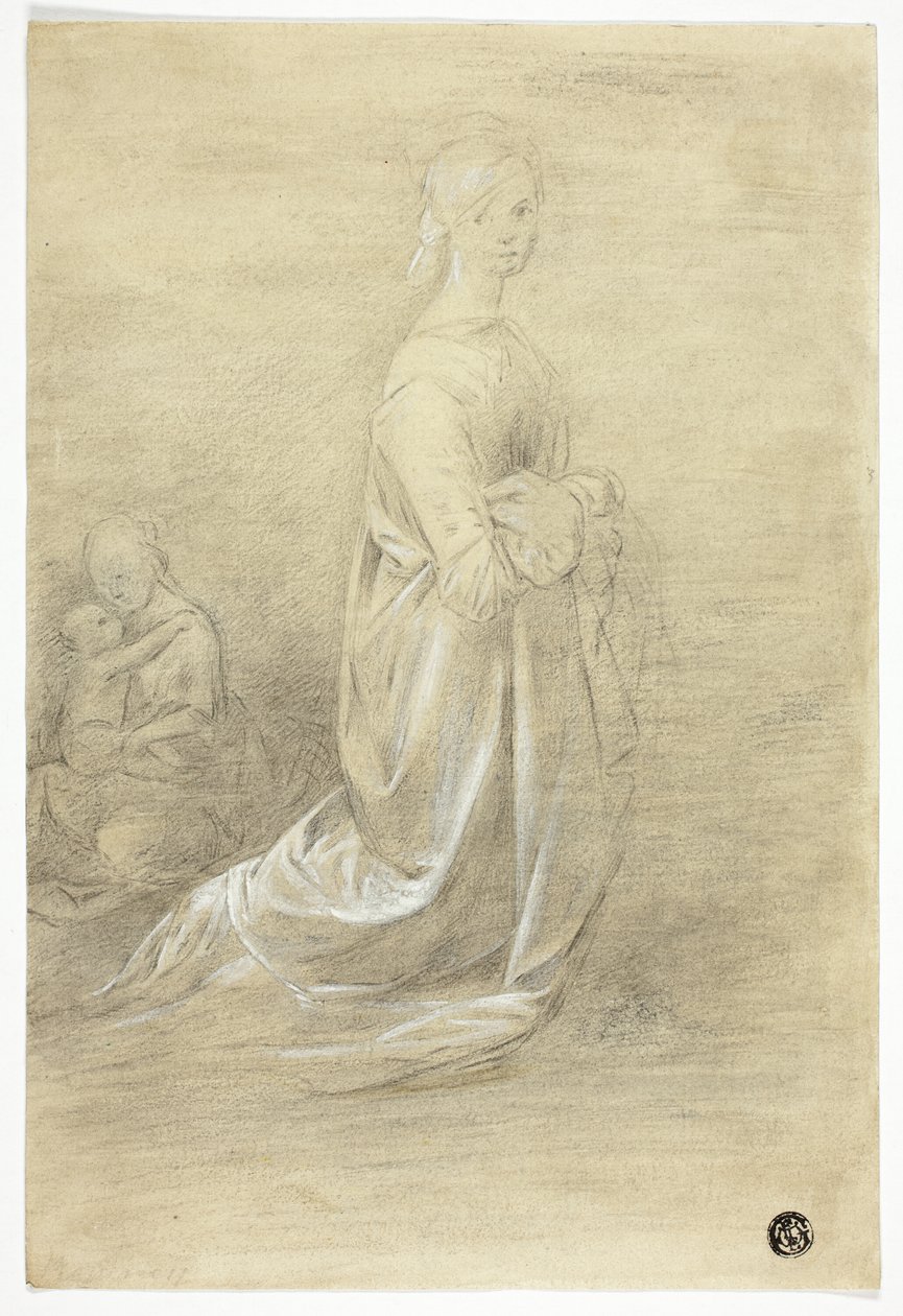 Mujer arrodillada, madre e hijo sentados de George Romney