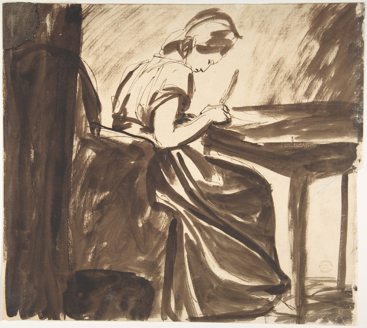 Dama sentada a una mesa (anverso); Figuras bailando (reverso) de George Romney