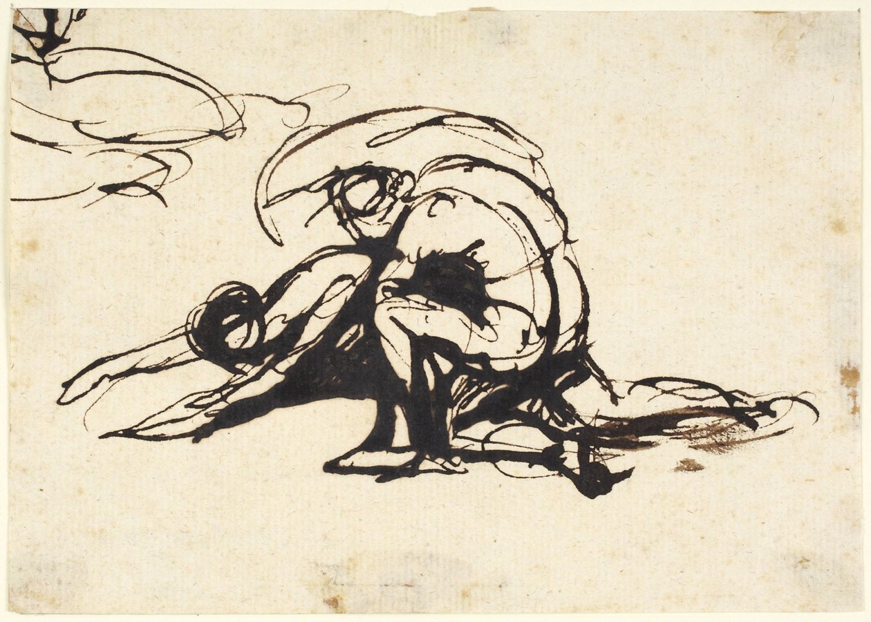 Figura desnuda inclinada sobre una figura caída de George Romney