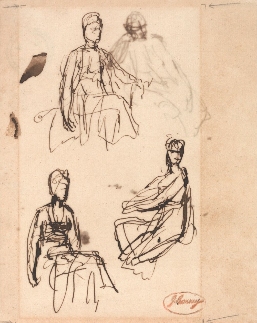 Mujer sentada: tres estudios de George Romney
