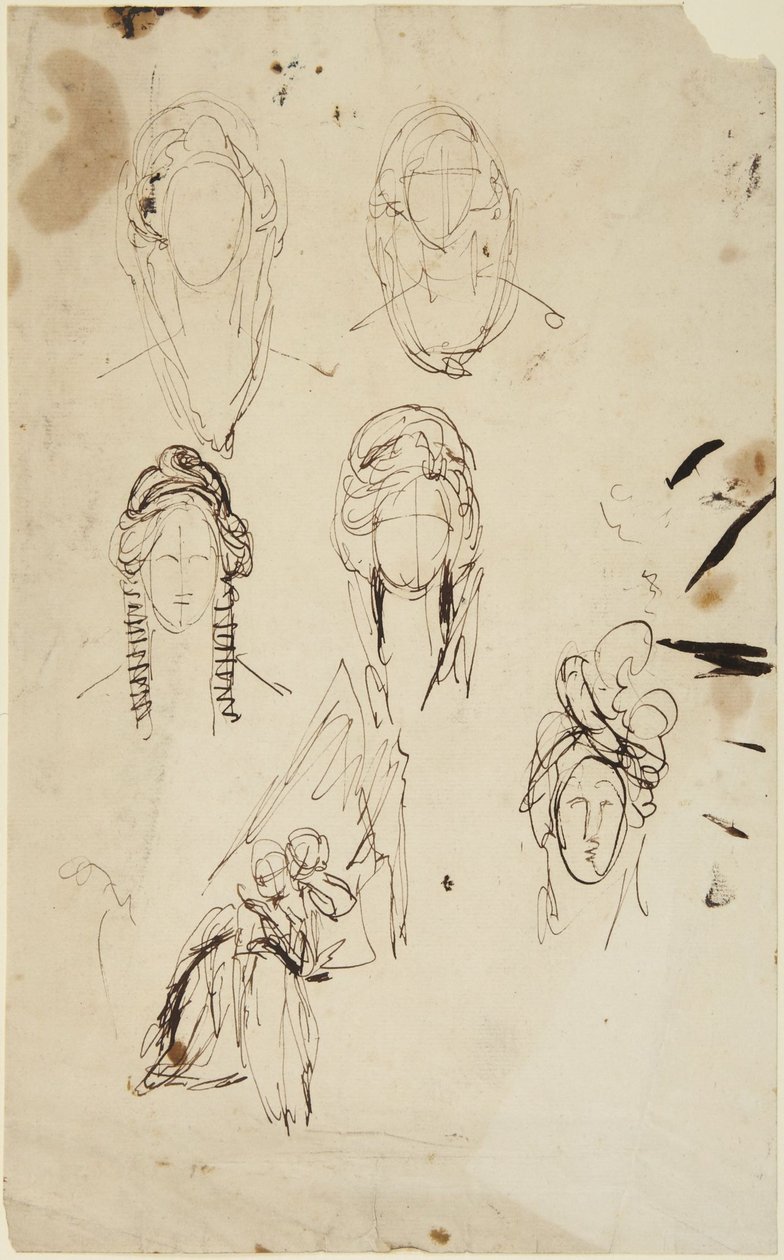 Bocetos de la cabeza de una mujer y de una mujer sentada con un niño de George Romney
