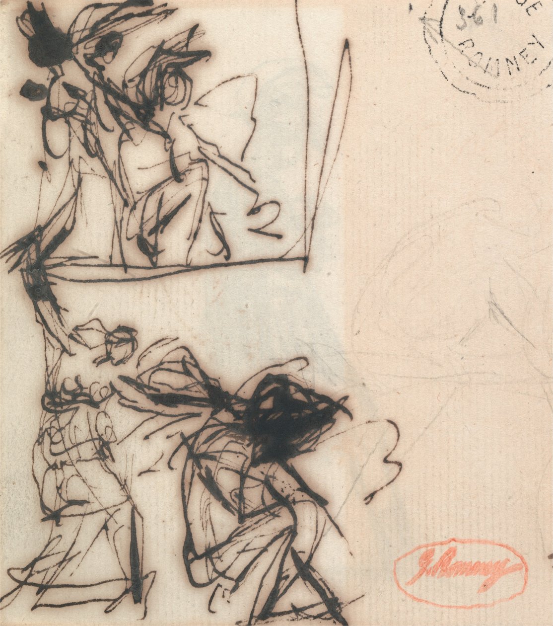 Figura de pie con el brazo levantado y figura sentada de George Romney