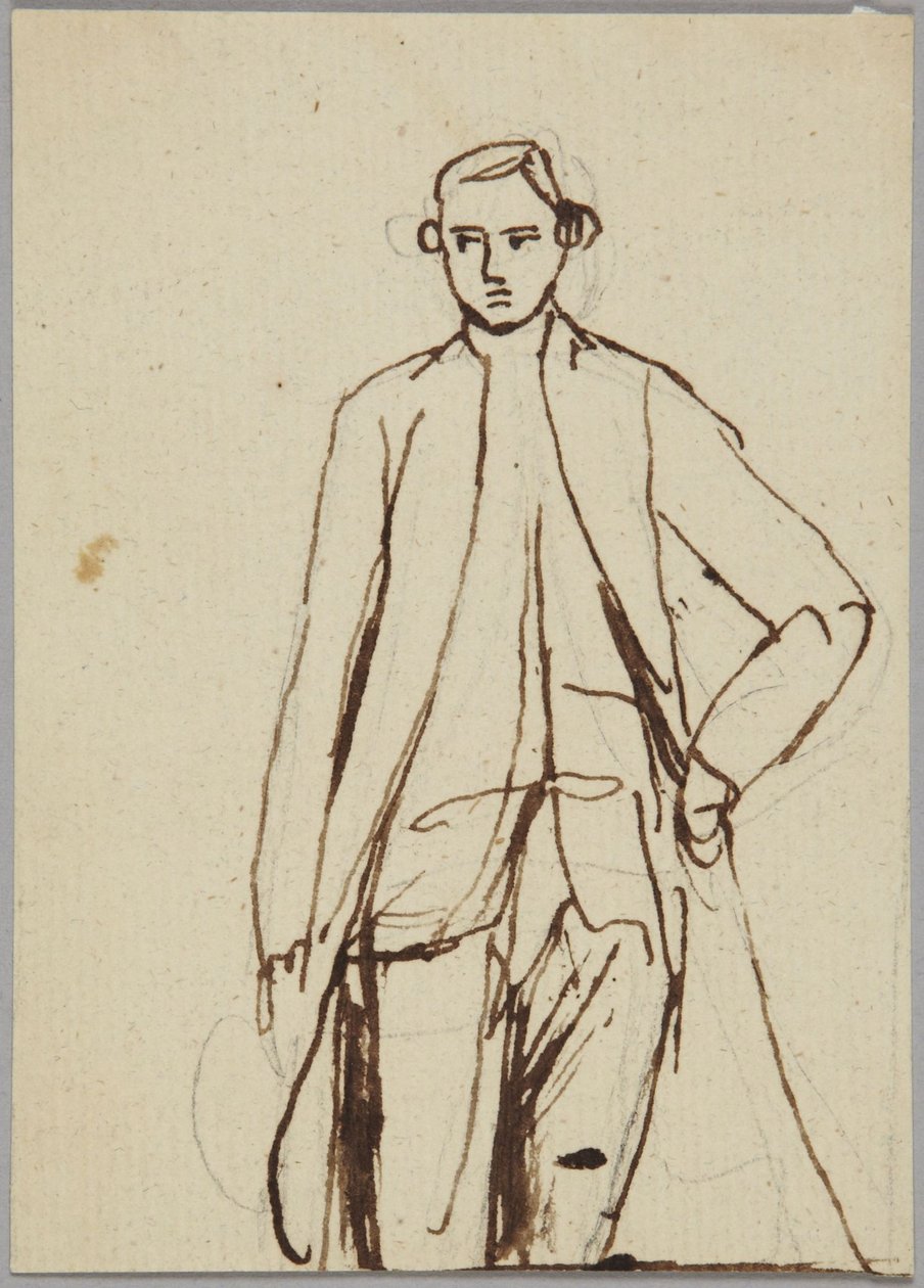 Figura masculina de pie, con la mano izquierda en la cadera, estudio de retrato de George Romney