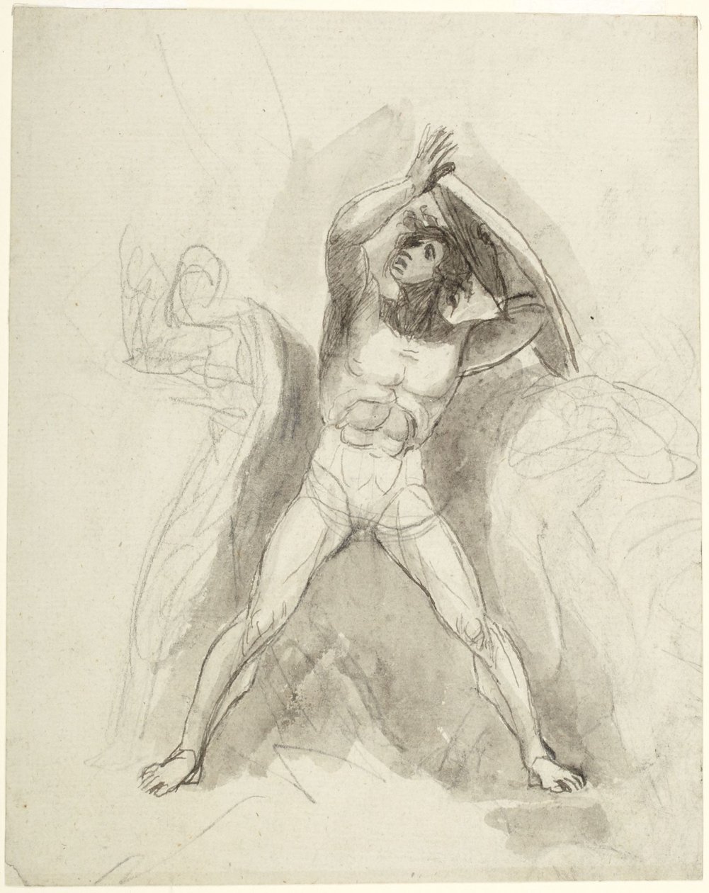 Desnudo masculino de pie con escudo de George Romney