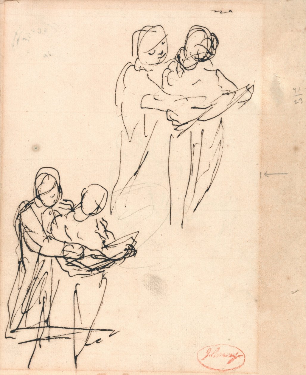 Estudios de niños que examinan un libro de George Romney