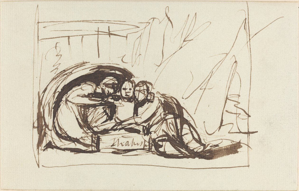 El infante Shakespeare amamantado por la comedia y la tragedia de George Romney