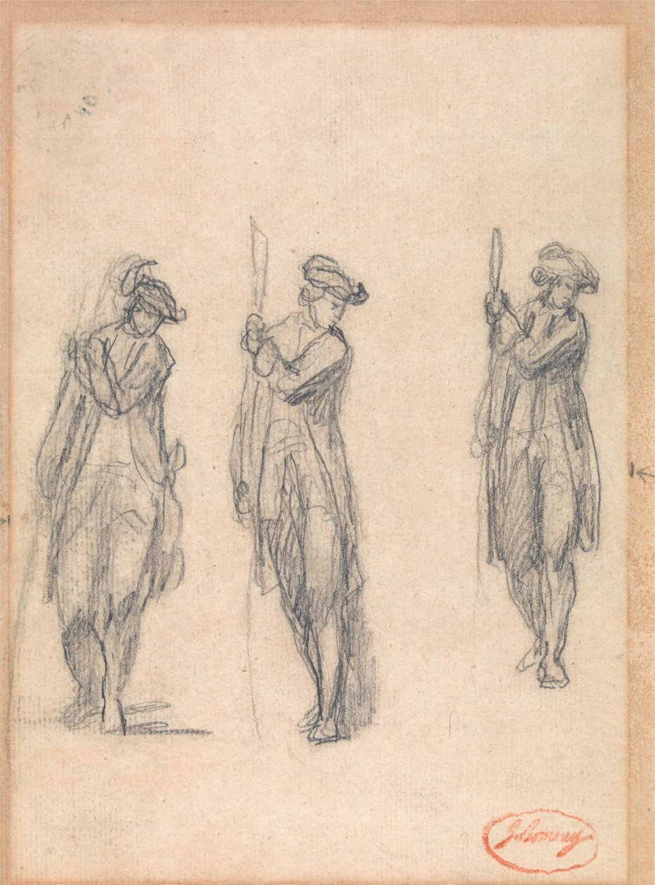 Tres bocetos de un hombre de uniforme de George Romney