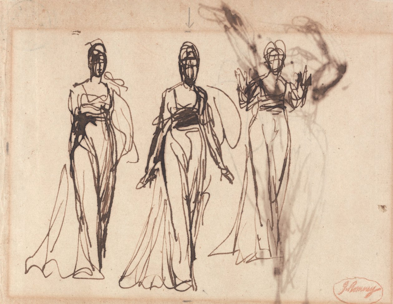 Tres estudios de una mujer de pie, posiblemente Circe de George Romney