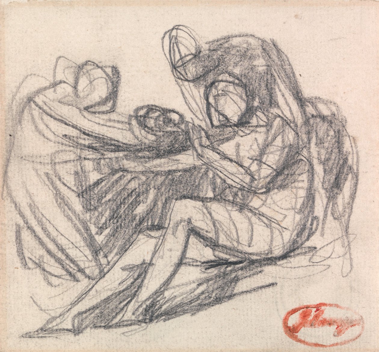 Dos figuras que ayudan a una figura sentada de George Romney