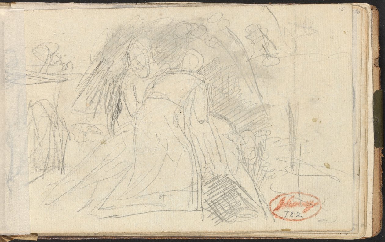 Dos figuras que levantan a otra figura tumbada boca abajo de George Romney
