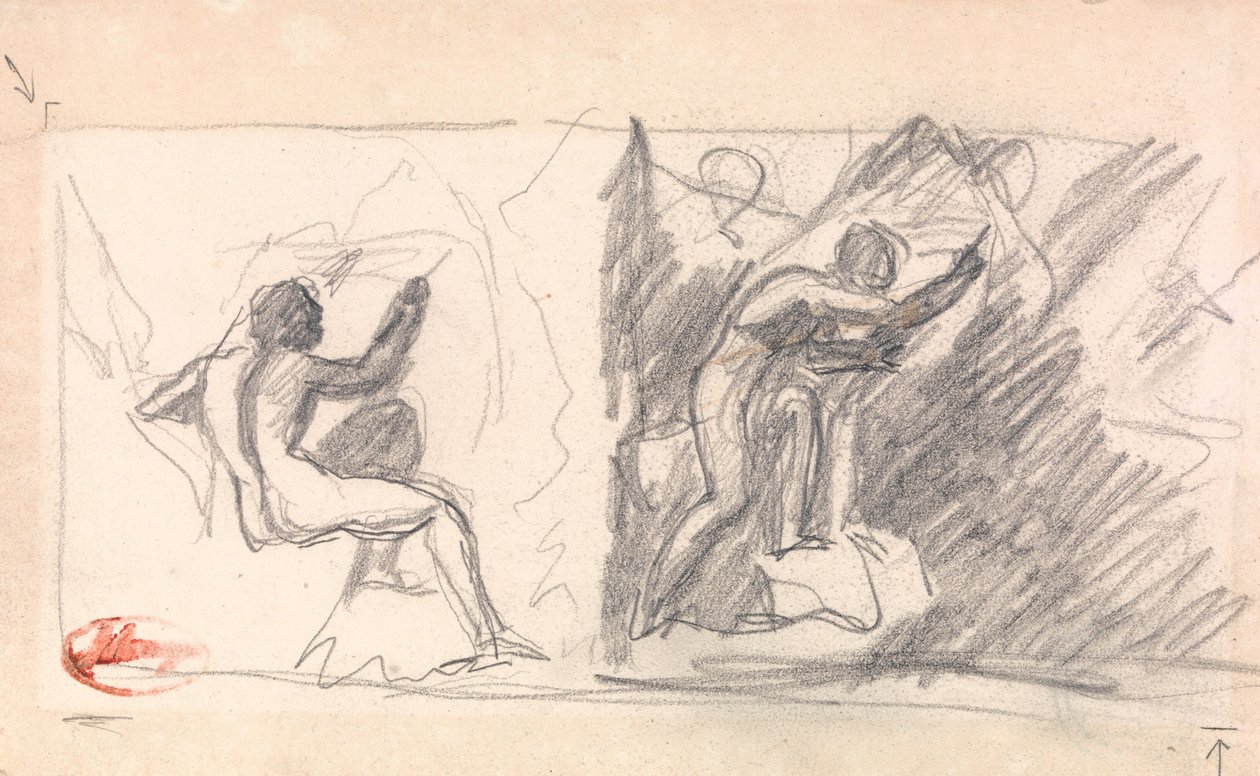 Dos bocetos: Desnudo masculino sentado, vista trasera; Figura de pie, gesticulando de George Romney