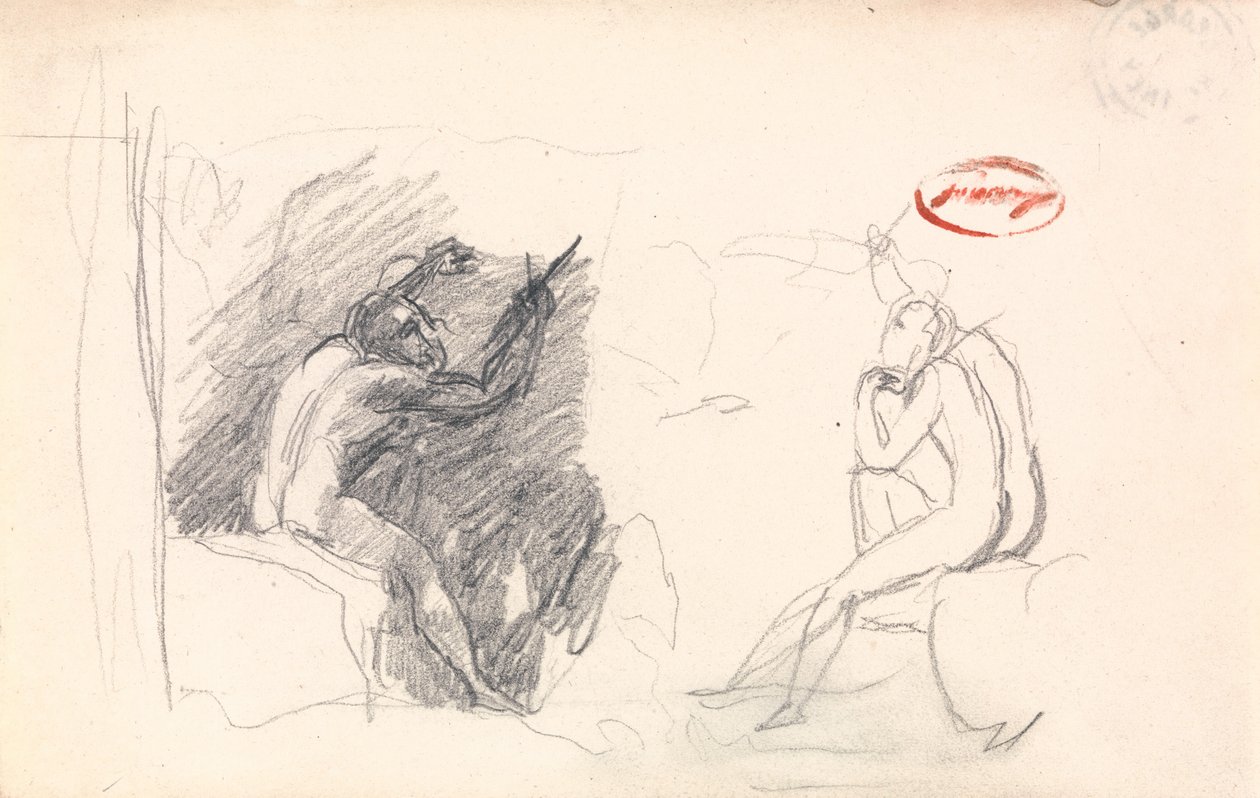 Dos bocetos de un desnudo masculino sentado, vista trasera de George Romney