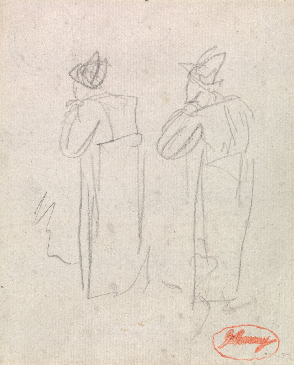 Dos figuras de pie con sombreros altos de George Romney