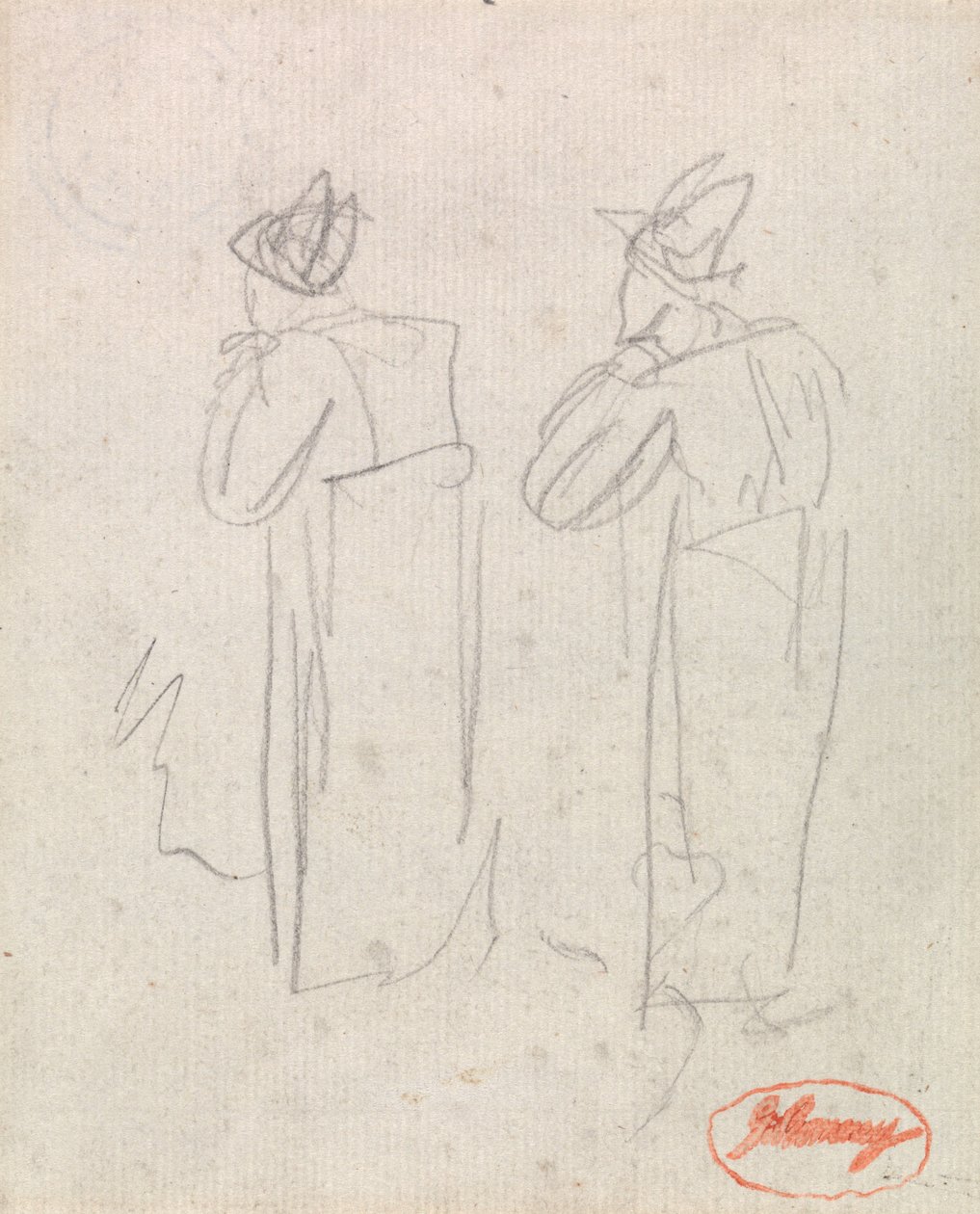 Dos figuras de pie con sombreros altos de George Romney