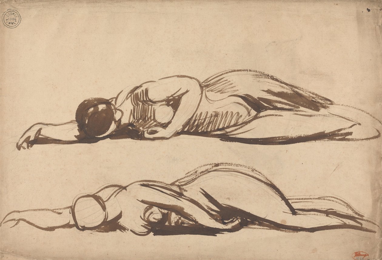 Dos estudios de una mujer postrada, posiblemente Santa Cecilia de George Romney
